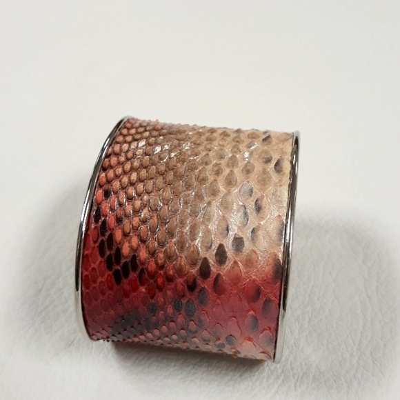 Metallic/ Pink Hand Painted Python Snakeskin Cuff Bracelet/ Handcrafted - Picture 2 of 16